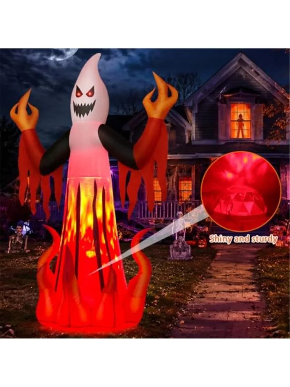 Halloween Inflatables 8FT Scary Ghost with Flames for Outdoor Yard Decor